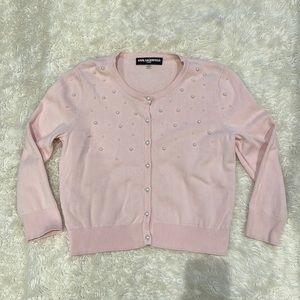 KARL LAGERFELD PARIS Baby Pink Pearl Button Cardigan Sweater Shortie Size Medium